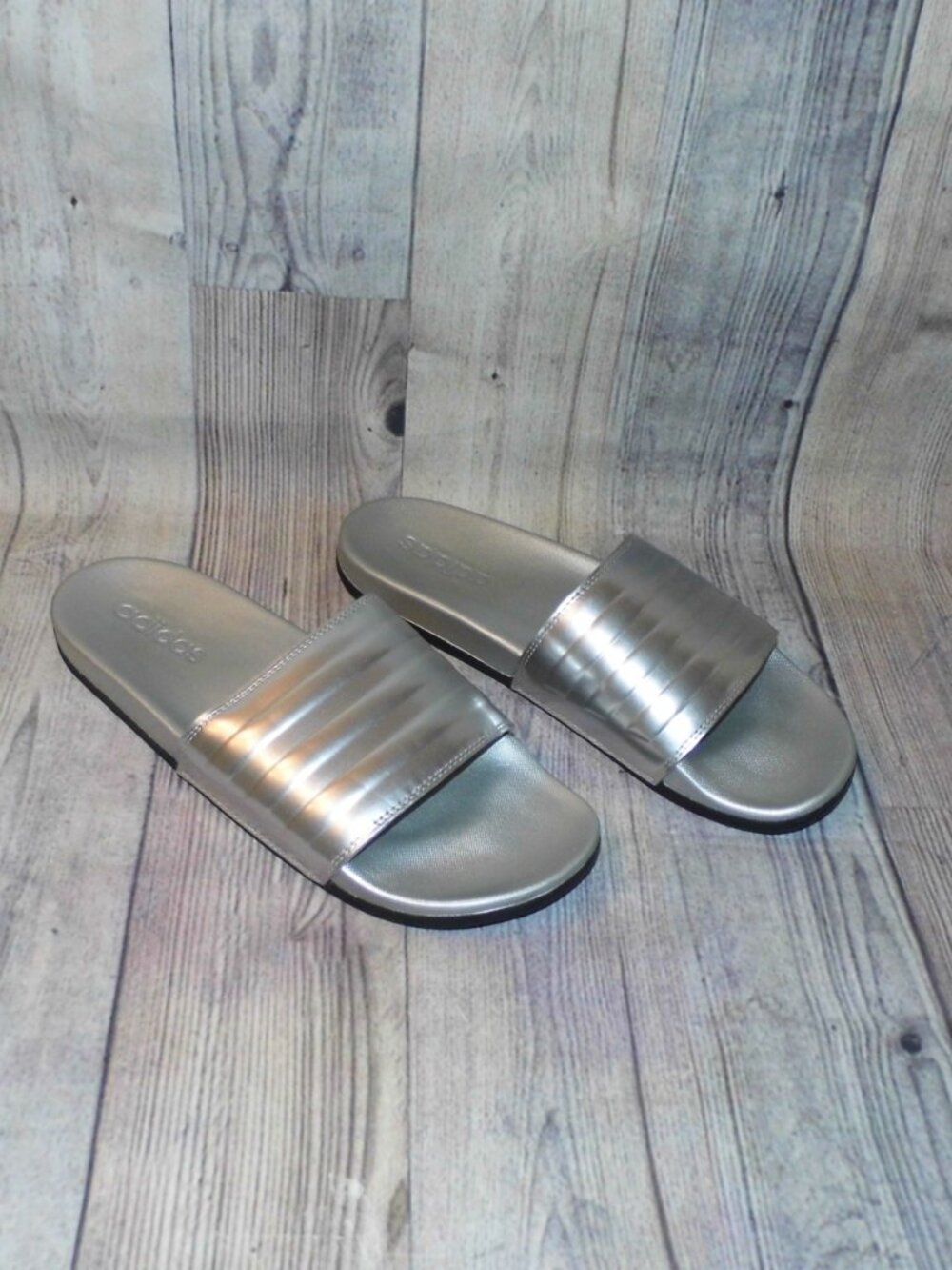 ADIDAS Adilette Comfort Slide Silver Metallic Slide Sandals Womens Size 10